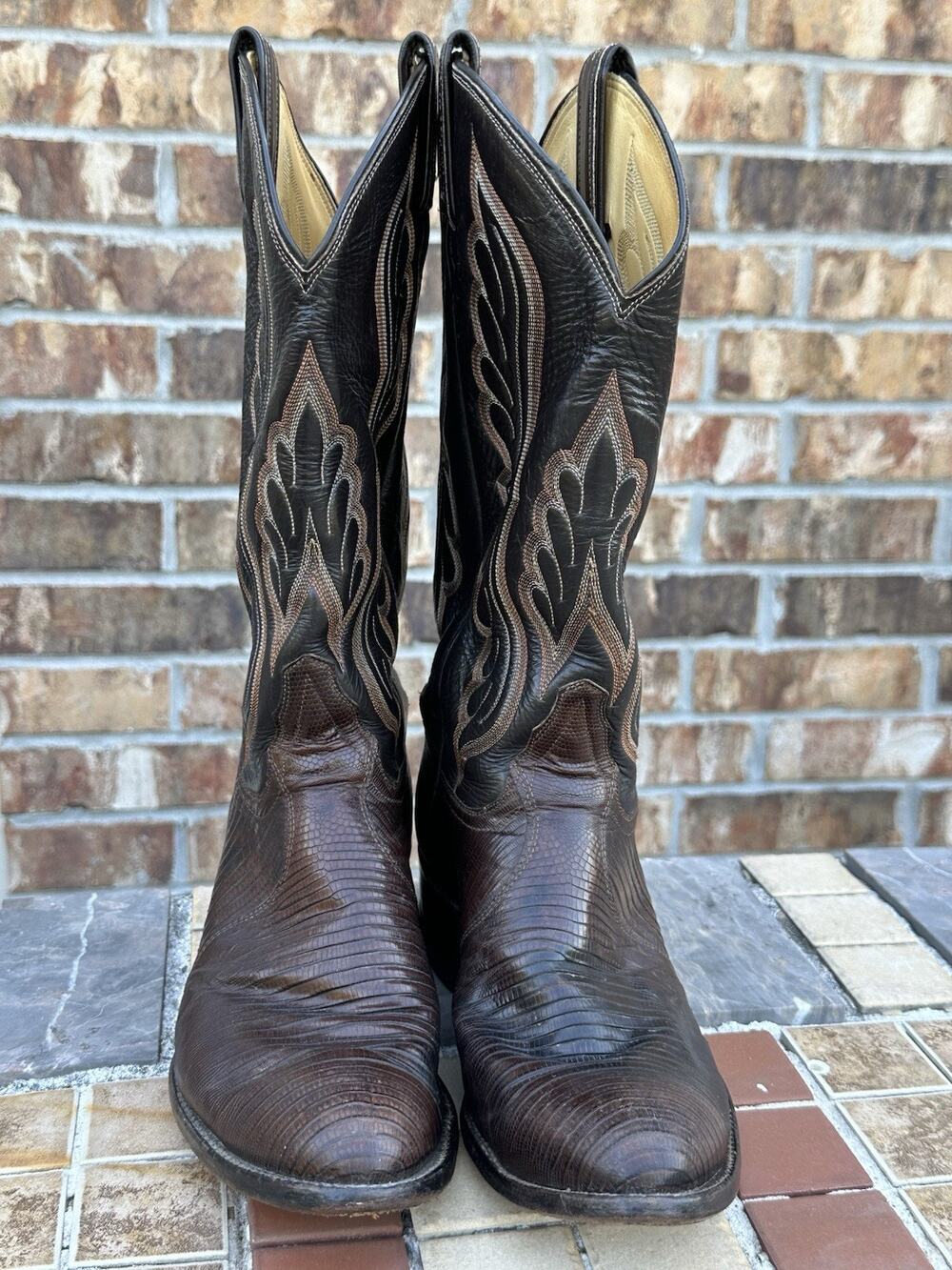 Vintage Tony Lama Men's Brown Teju Lizard Cowboy Boots 8536 Western Size 9 D